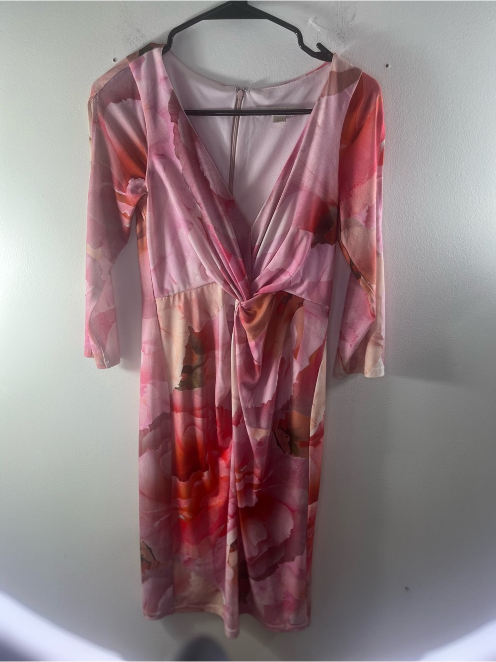 Boston Proper Pink and Red Floral Midi Dress